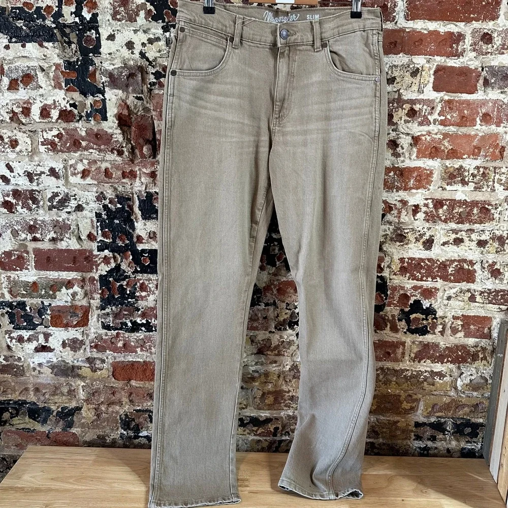 Wrangler Retro Slim Straight Leg Jeans Mens 32x34 Tan Brown